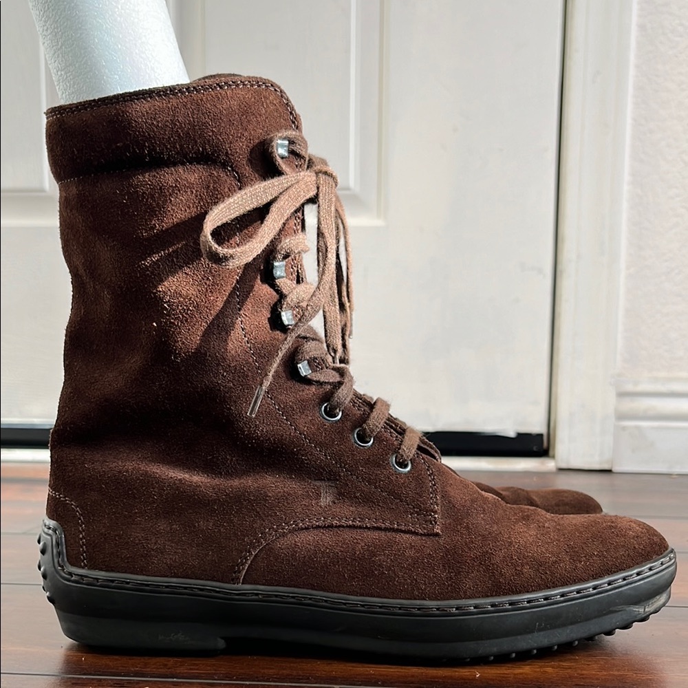Tod's Dark Brown Suede Lace-Up Ankle Boots